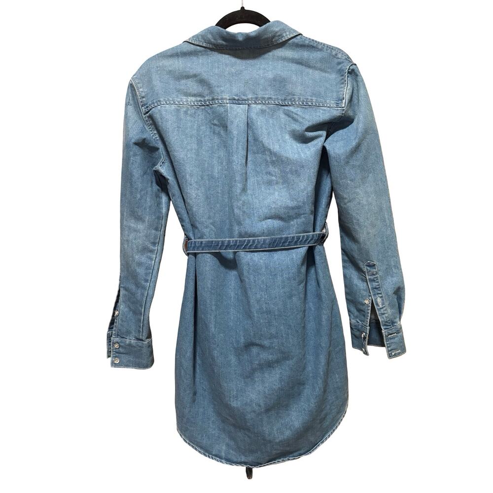 True Religion Denim Shirt Dress Belted Western Mini Size Small - Picture 3 of 7
